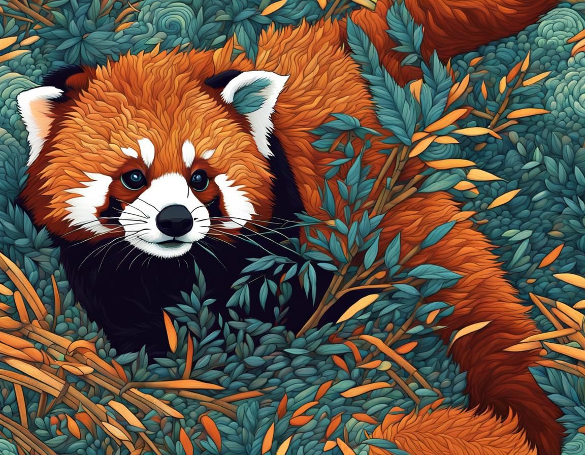 Red Panda in Bamboo Forest: Starry Night Style