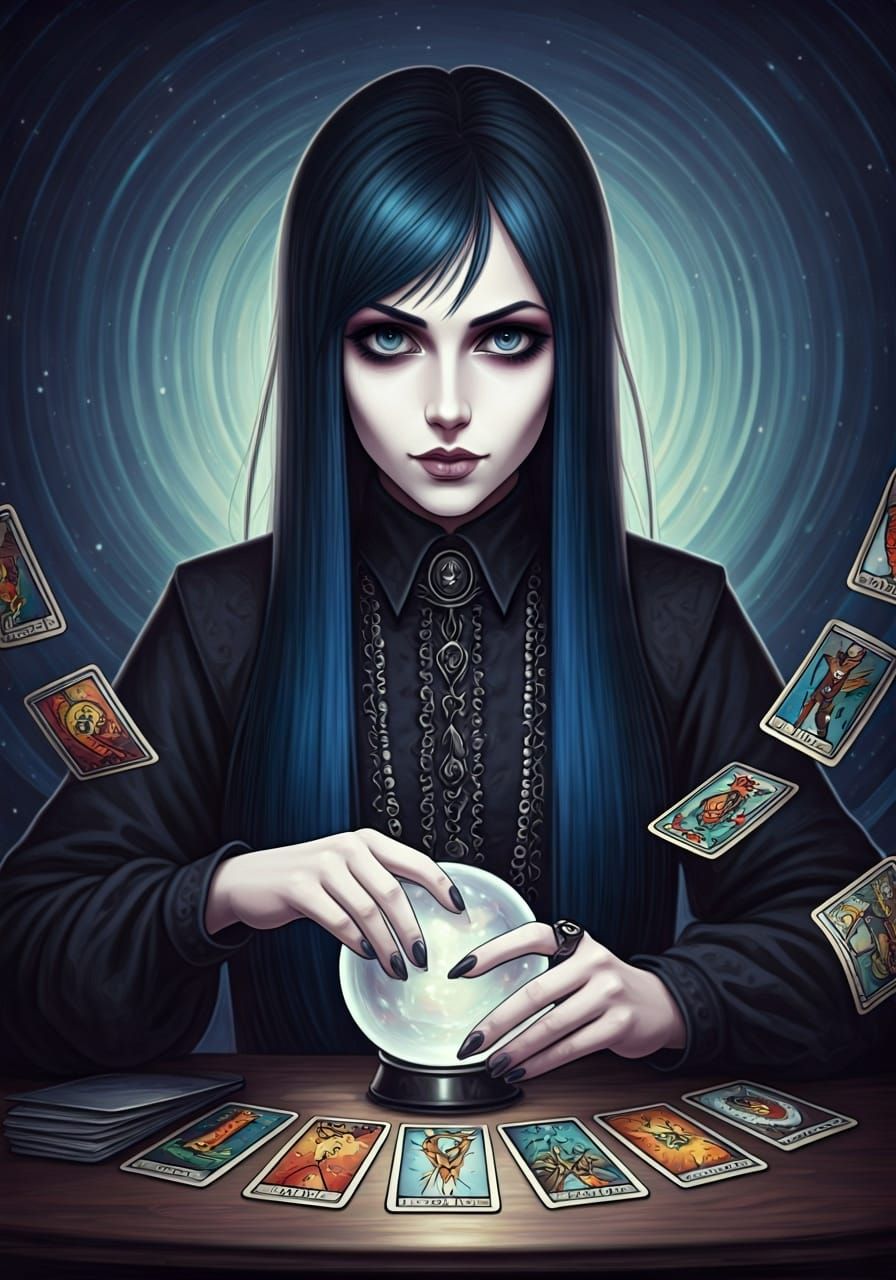 Gothic Astrologer Tarot Reading in Surreal Impressionist Sty...