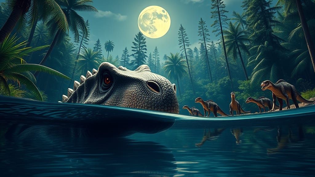 Allosaurus Ambush in Jurassic River, Photorealistic 8K