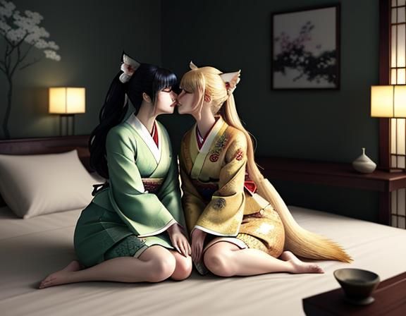 Kitsune Intimacy in Manga Style 3D Cinematic
