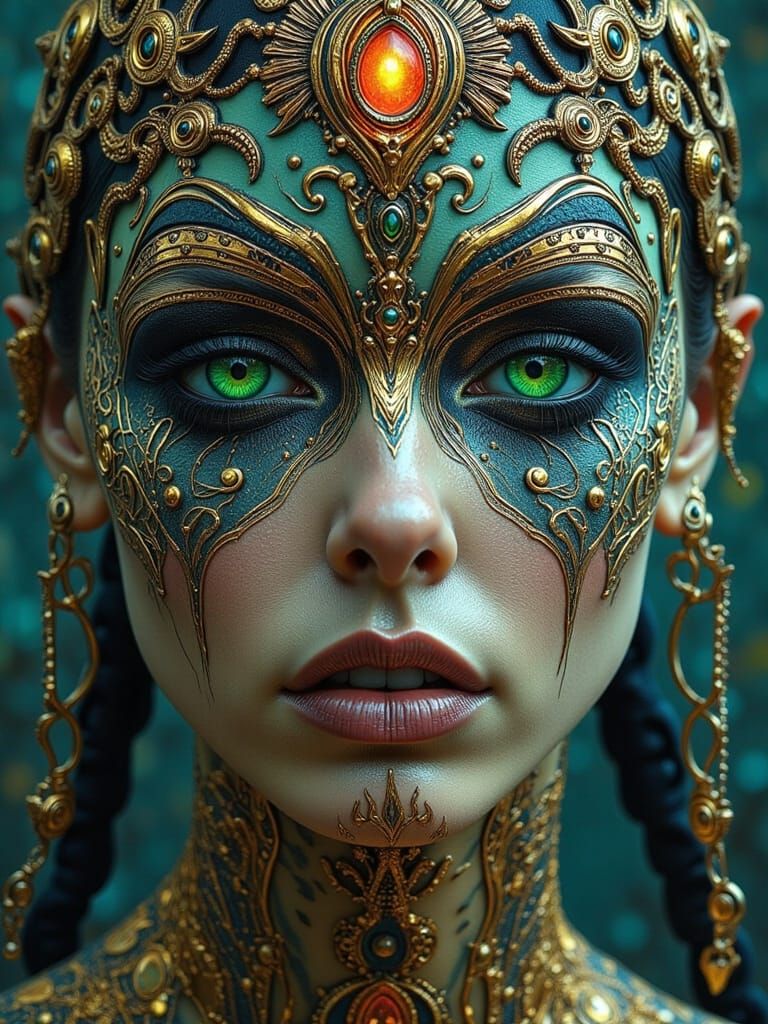 Reptilian Alien Woman in Neopunk Tattoo Art