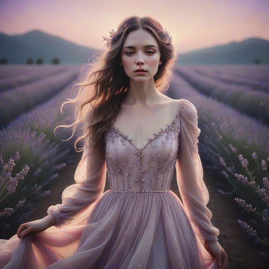 Ethereal Woman in Lavender Field Fine Art Photography