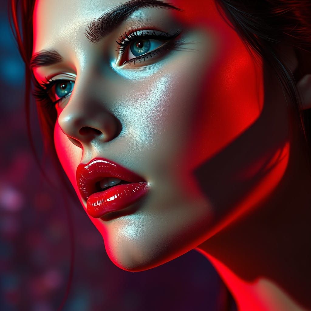 Radiant Woman Reveals Intense Passion in Hyperrealistic Glow