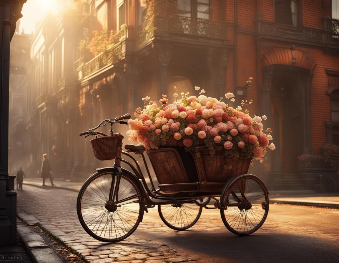 Victorian Tricycle with Flowers, Sun Halo Effect