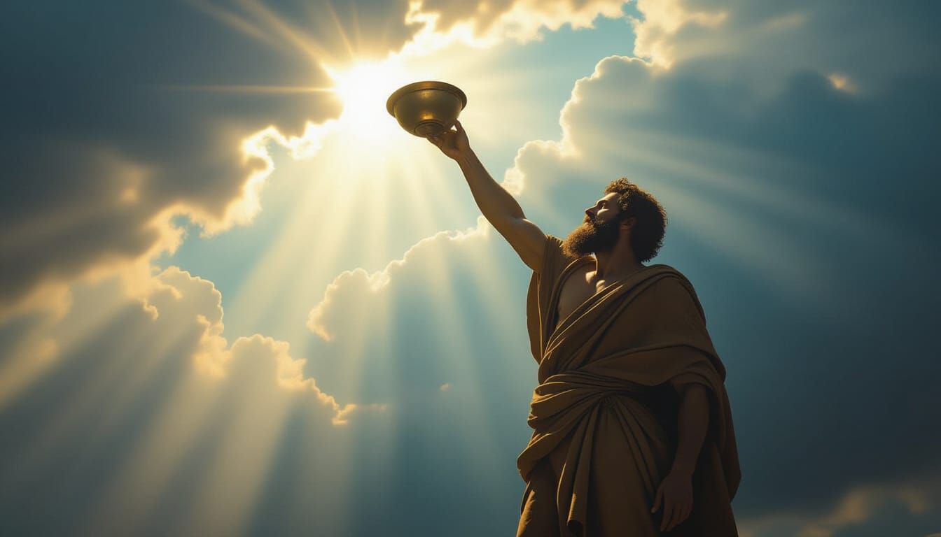 Diogenes Tosses His Bowl in Dramatic Sunlit Scene