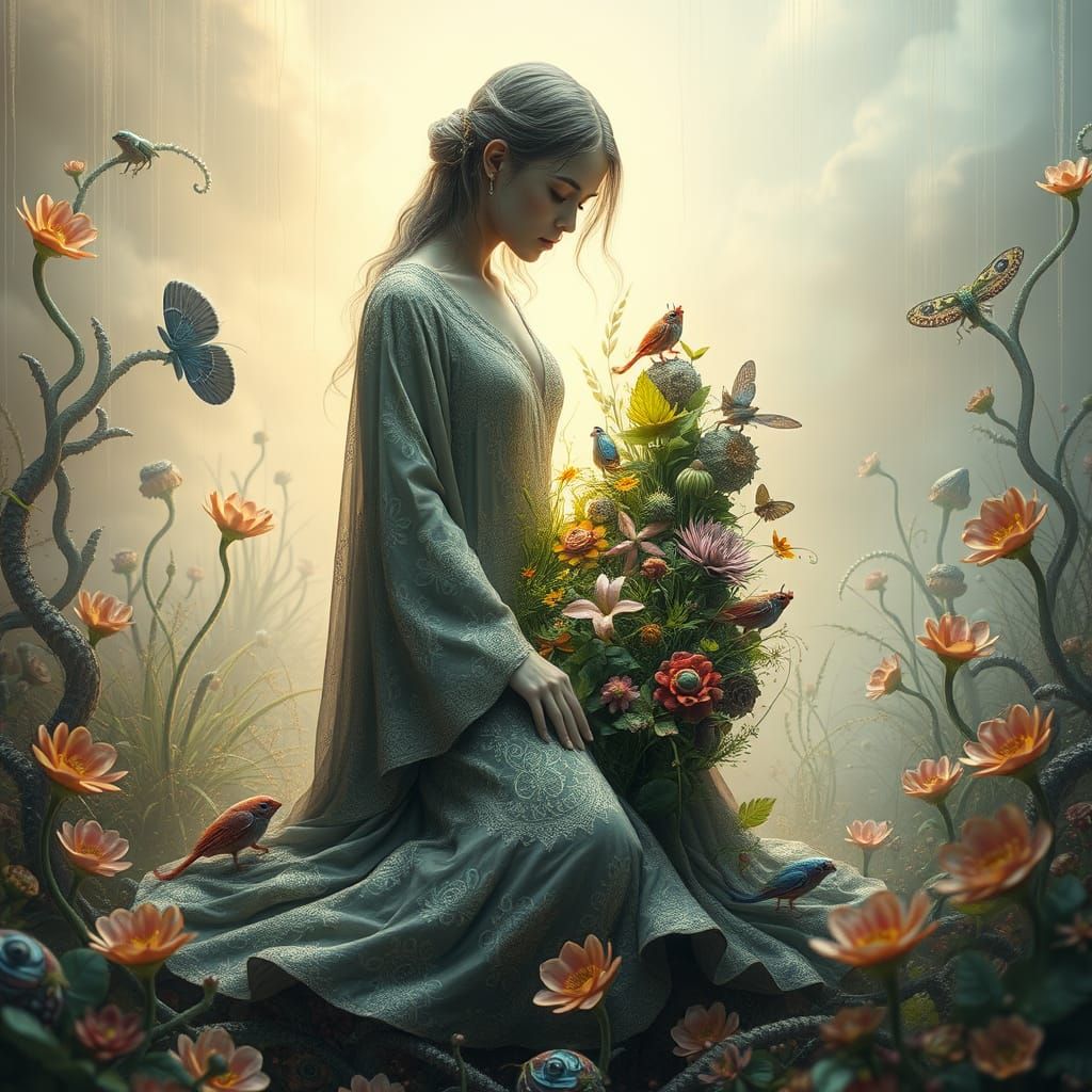 Dreamlike Encounter with Mythical Creatures in Vibrant Fanta...