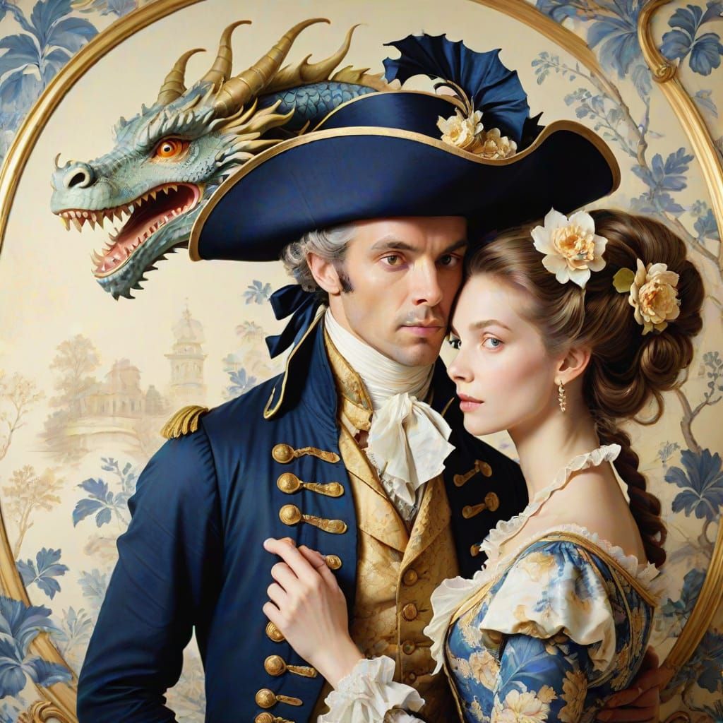 Rococo Courtship Scene in Toile de Jouy Style