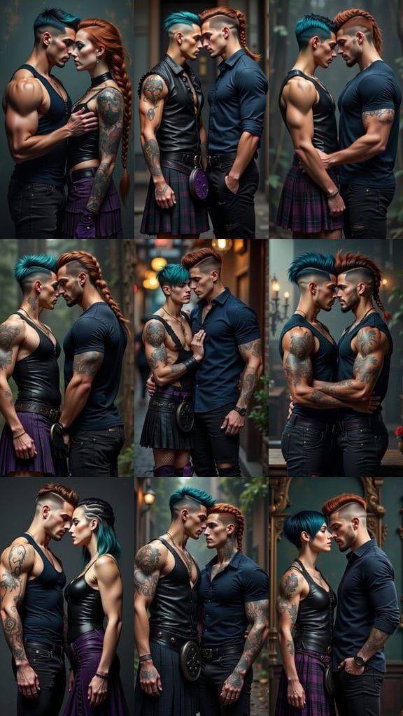 Romantic Couple in Intimate Proximity, Cyberpunk Aesthetic