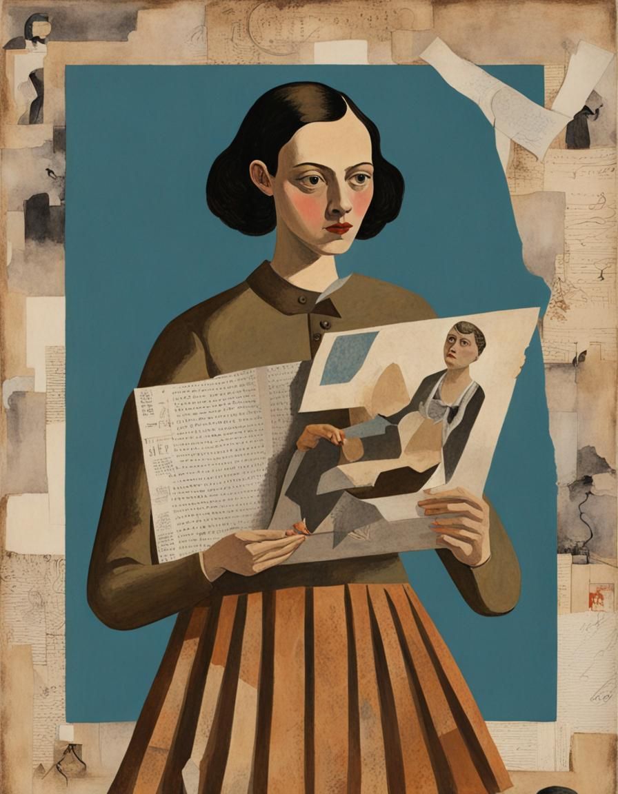 Woman Holding Paper: Mixed Media Academic Art