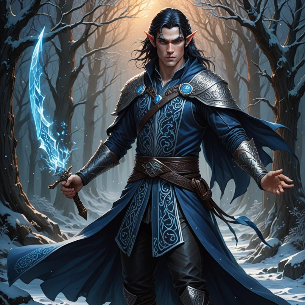 Handsome Elf with Blade in High Fantasy Style