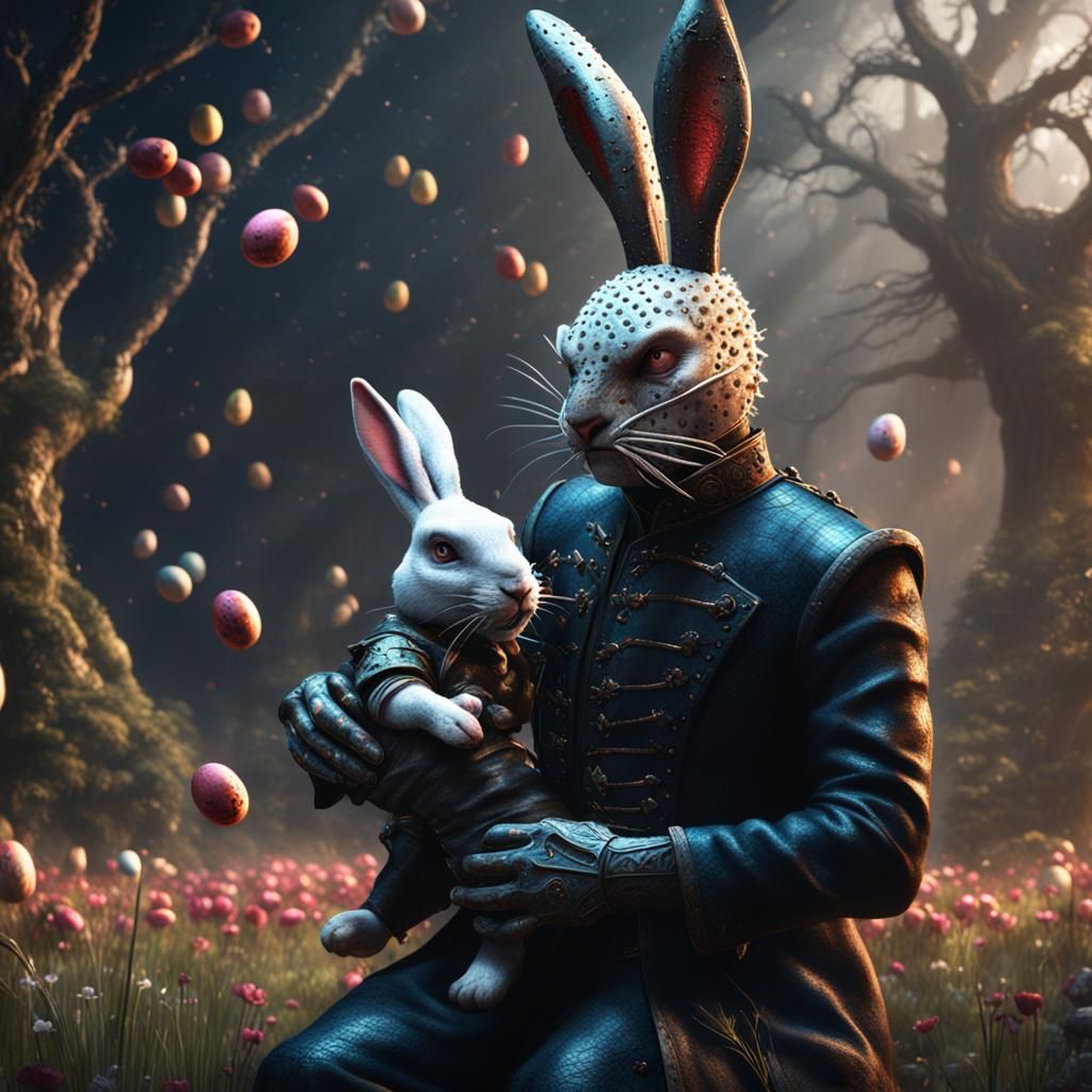 Pinhead vs Easter Bunny: Dark Fantasy Art
