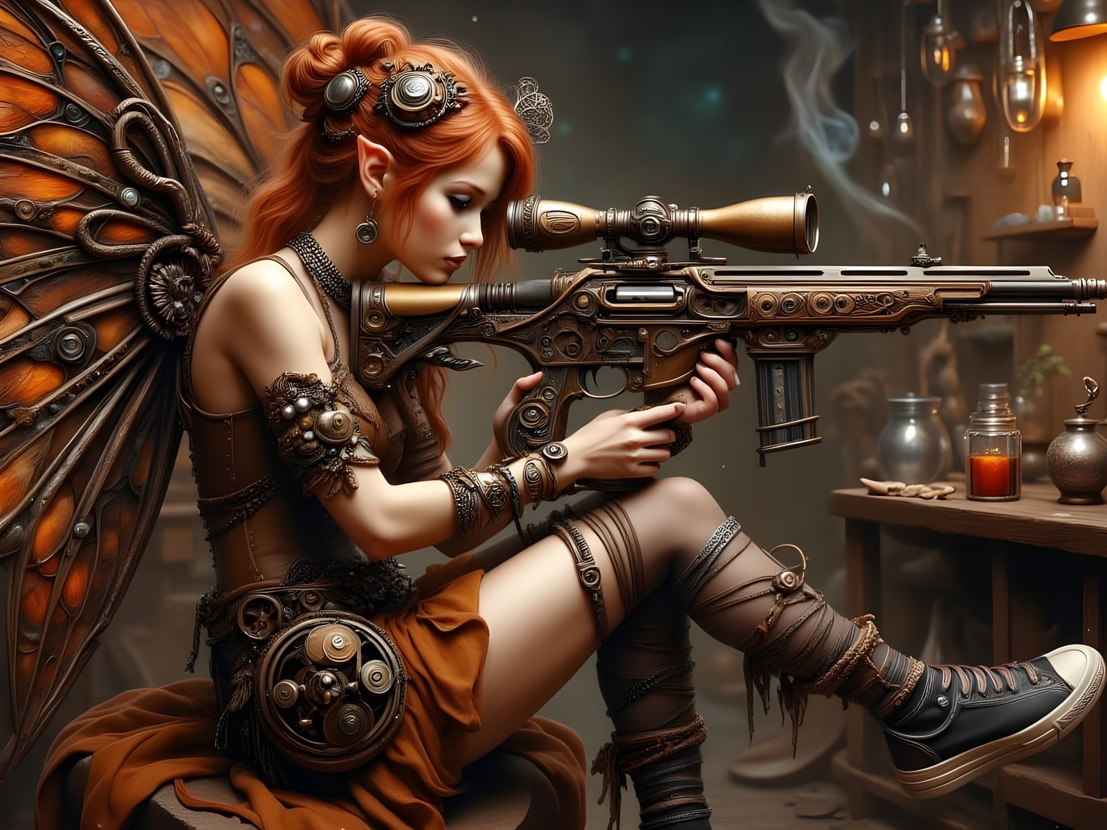 Steampunk Elf with Oversized Sniper Rifle