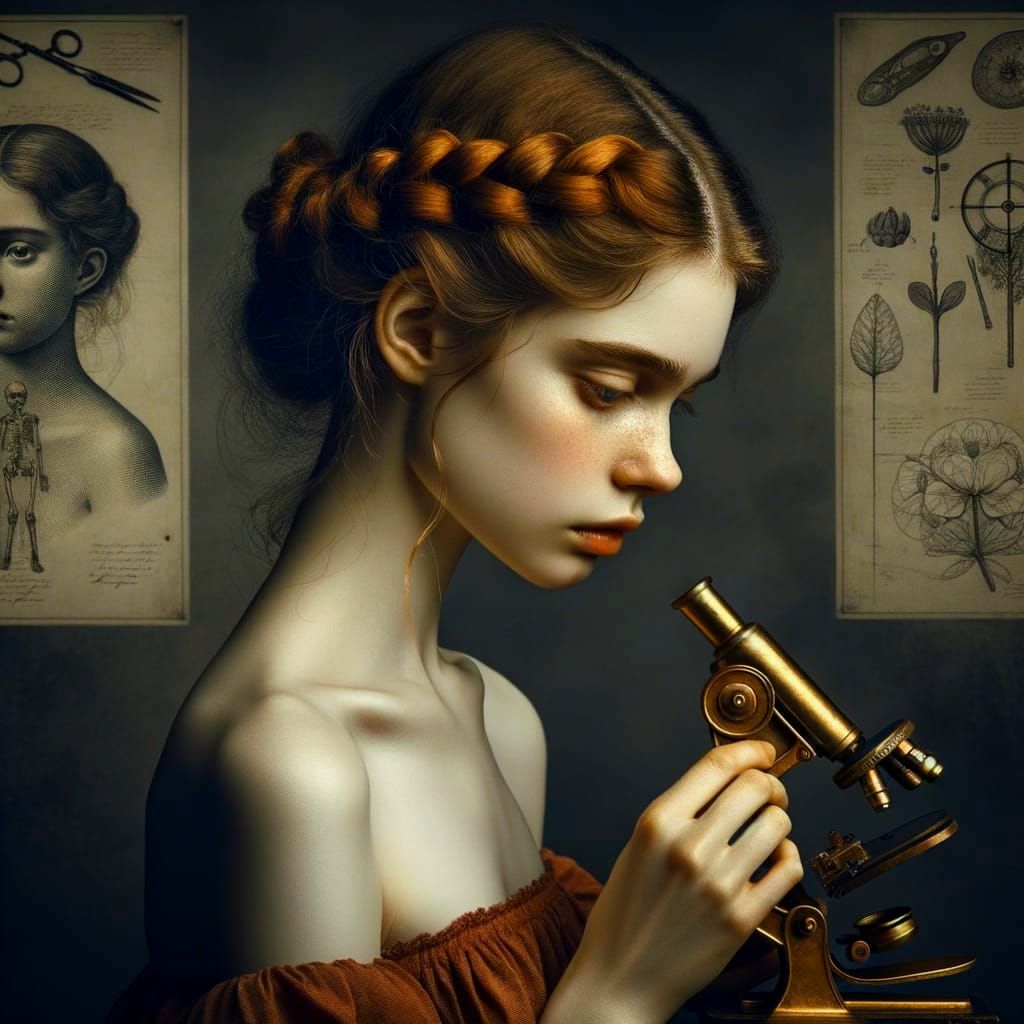 Victorian Anatomist with Microscope: Ethereal Portrait