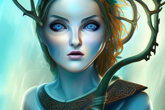 Celtic Druid Woman in Underwater City