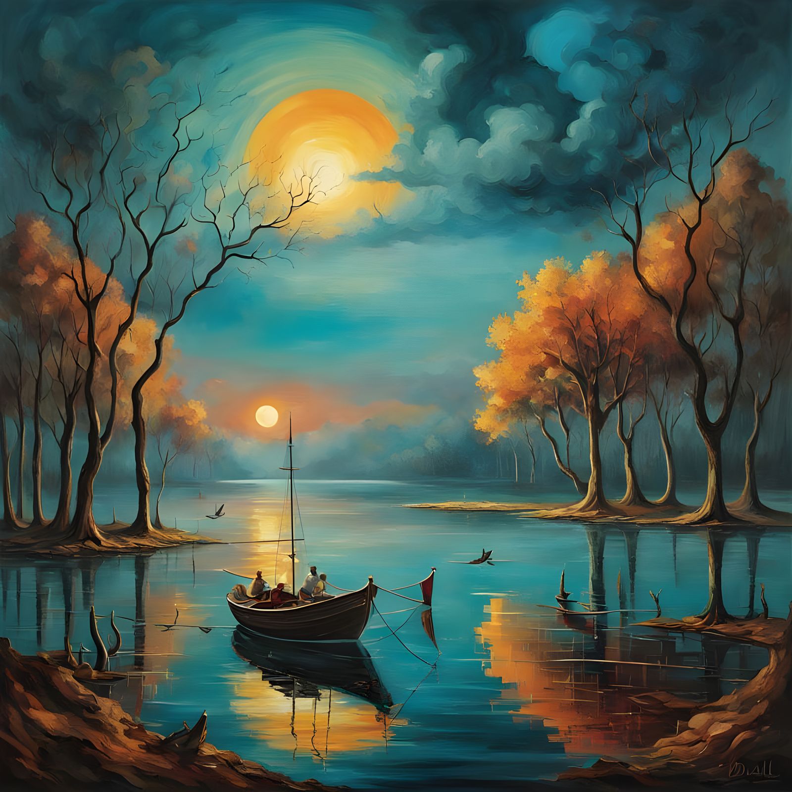 Surreal Lake Landscape at Sunset