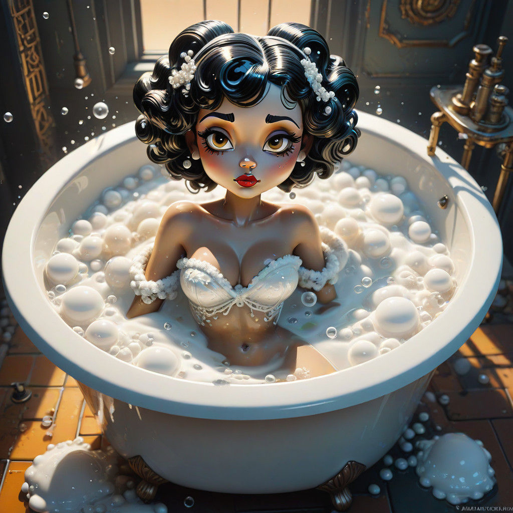 Chibi Betty Boop in Victorian Era Claw-Foot Bath Tub