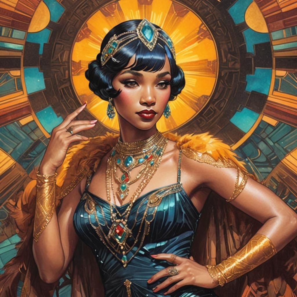 Art Deco Woman in Flapper Gown Illustration