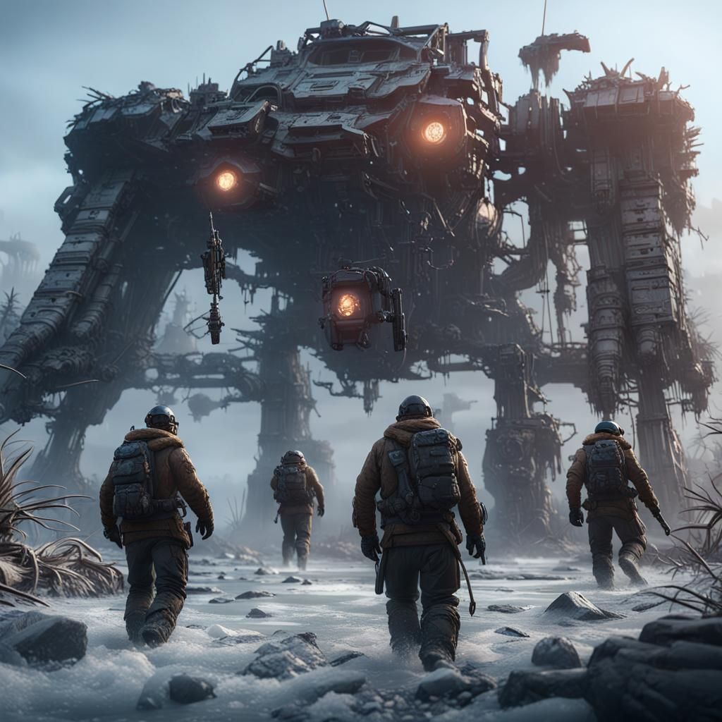 Futuristic Fur Trappers in Hostile Winter Landscape