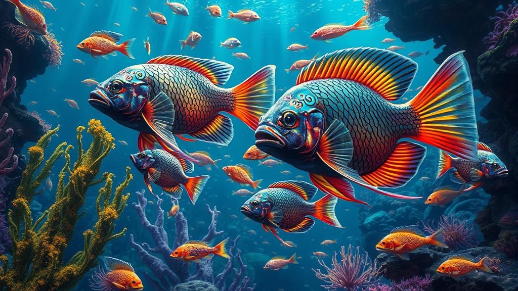 Iridescent Fish Swimming in Fantasy Aquarium