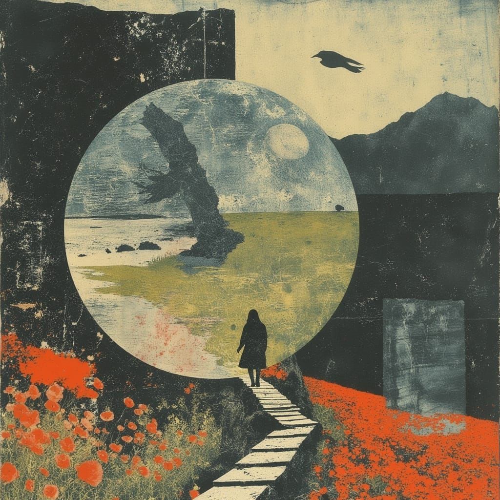 Surreal Stairway to Nowhere in a Golden Valley with Cosmic C...