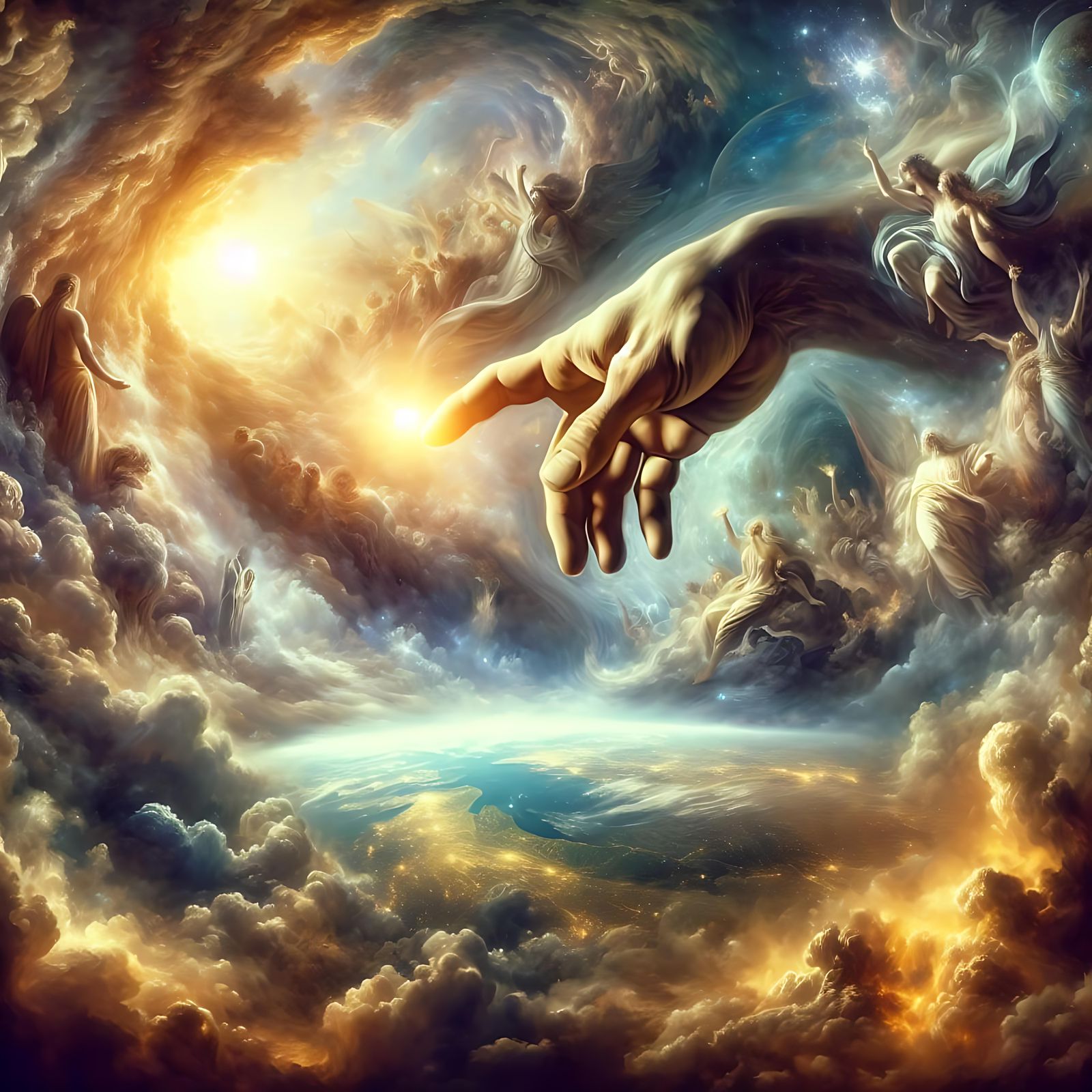 Divine Hand Creates Earth: A Biblical Digital Art