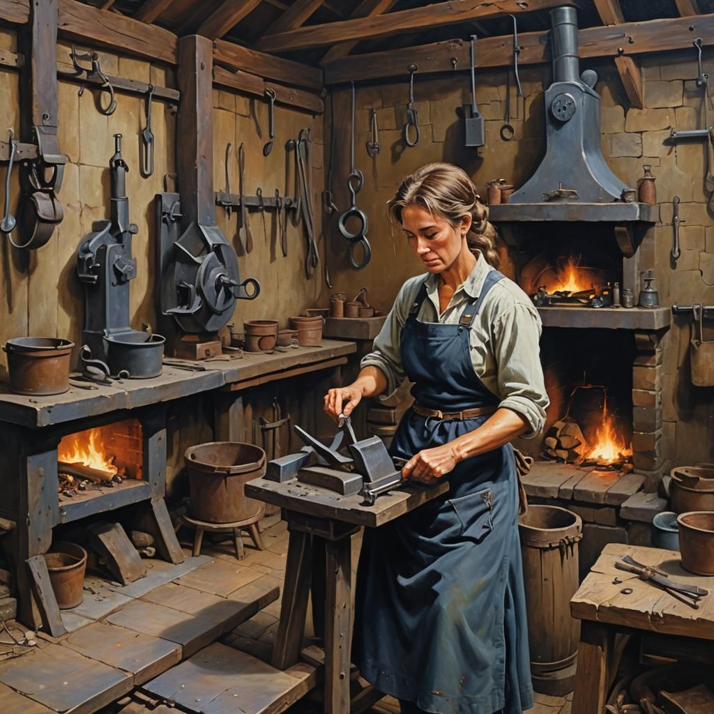 Blacksmith Working in Vintage Barn, Realism Style