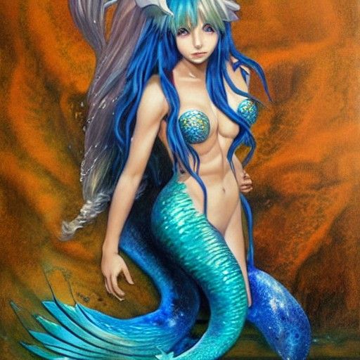 Anime Mermaid in Oil Painting Style