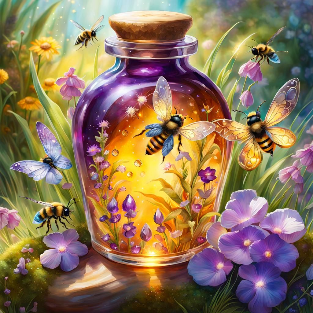 Enchanted Honey Bottle in Watercolor Style