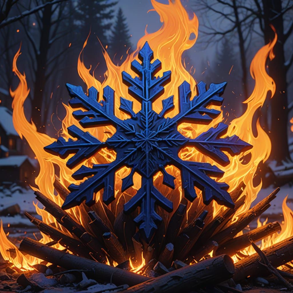Fantasy Snowflake Inferno in Vibrant, Hyper-Realistic Style