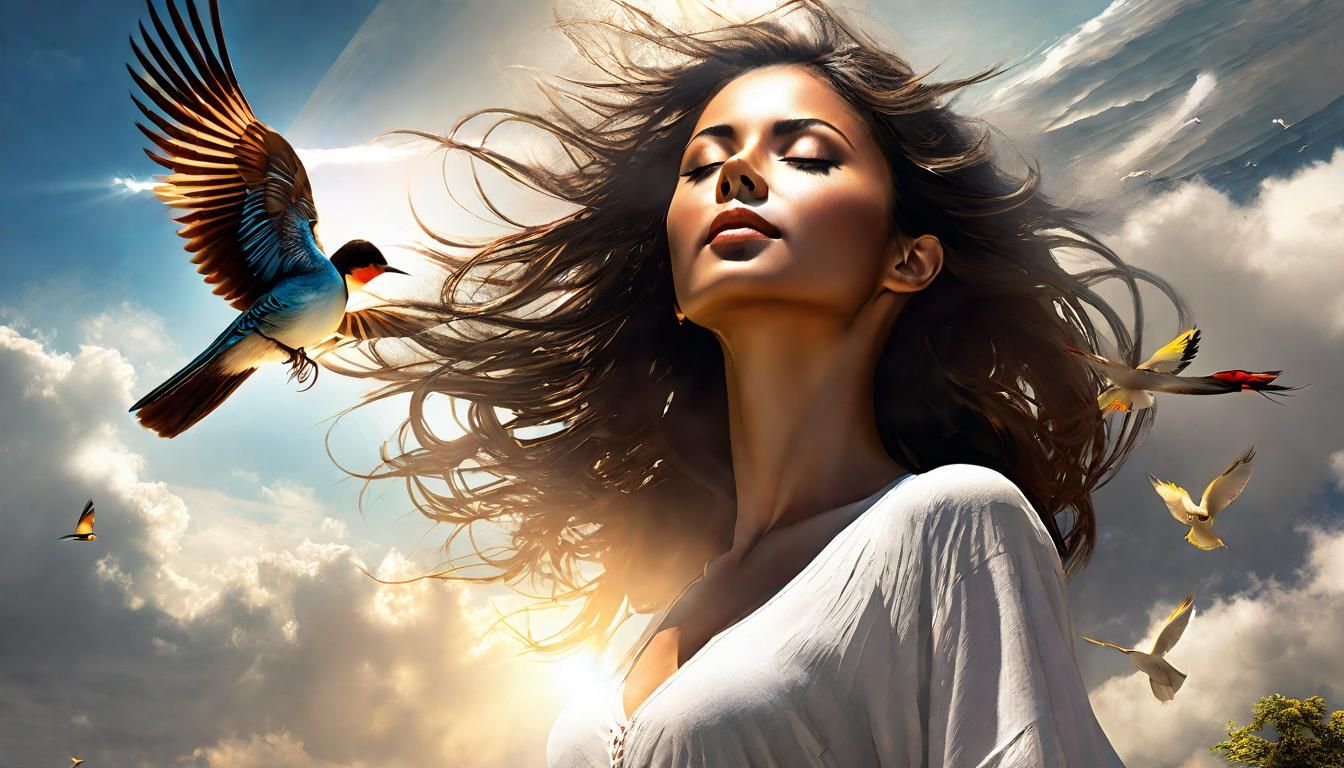 Meditating Woman in Summer Landscape: Digital Watercolor