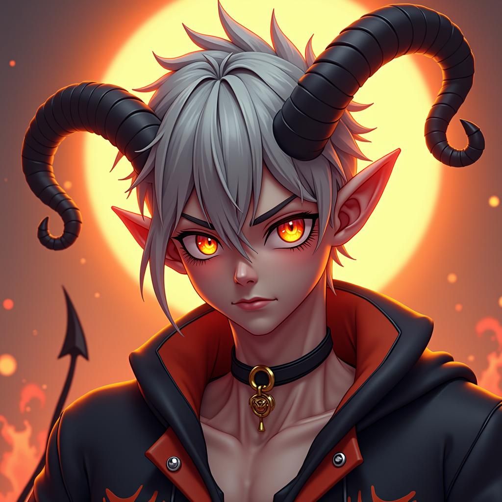 Devil with Silver Hair in 3D Anime Style