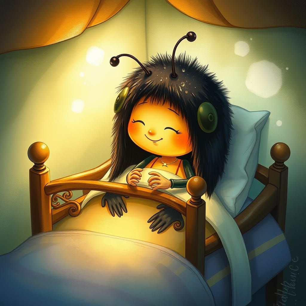 Pixar-Style Oil and Watercolor of Sleeping Bumblebee