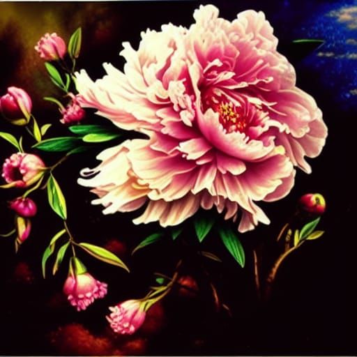 Ethereal Peony in a Dreamlike Fantasy Landscape