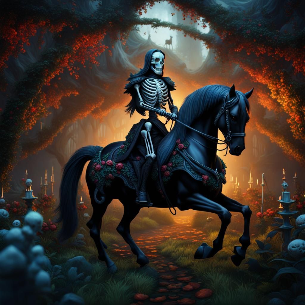Skeleton Rider in Haunted Garden: Matte Painting