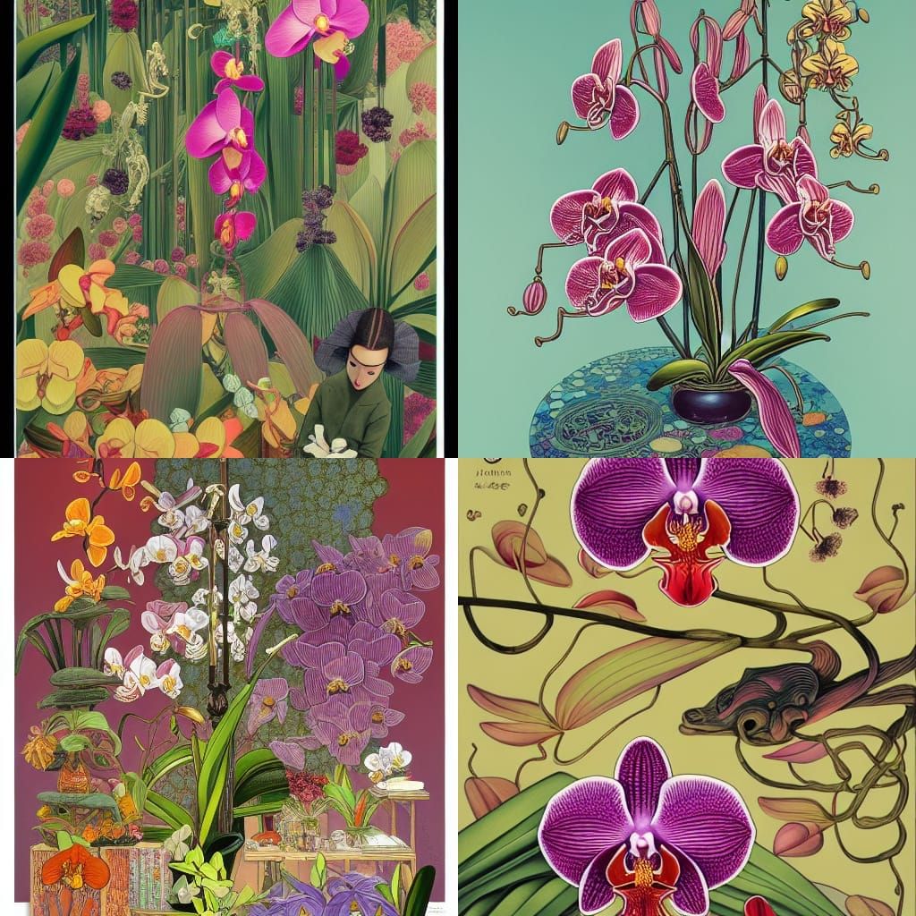 Orchid Display in Illustrative Fine Art Style