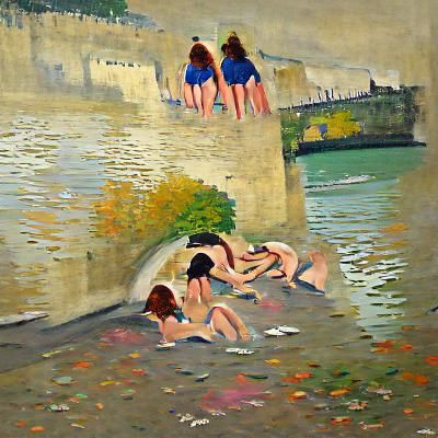 Seine River Swim: An Impressionist Painting