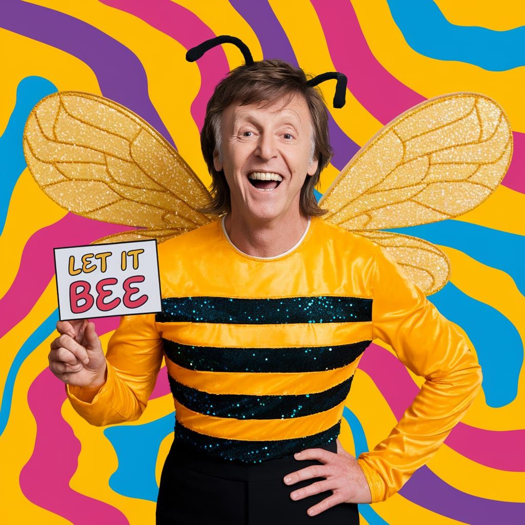 Paul McCartney as Vibrant Golden Bee in Psychedelic Comic Ar...