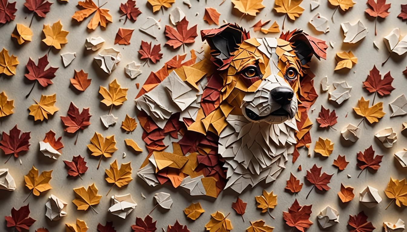 Dog Shape Crafted from Autumn Paper: Macro Photography