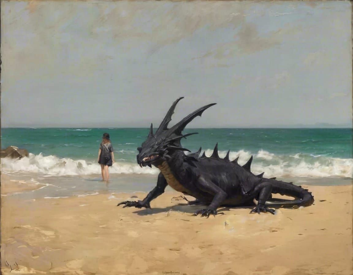 Dragon on the Beach in Tonalist Style