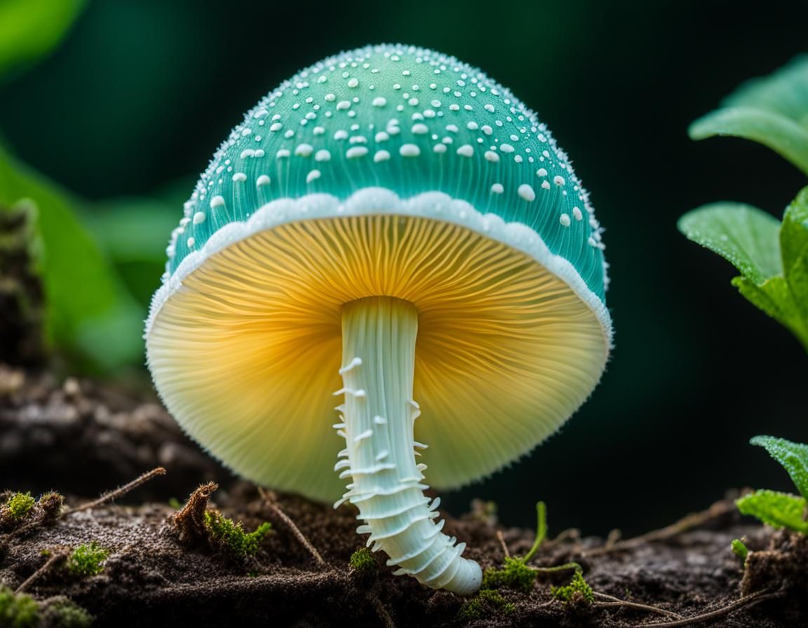 Aqua Alien Mushroom with Lacewing Insect