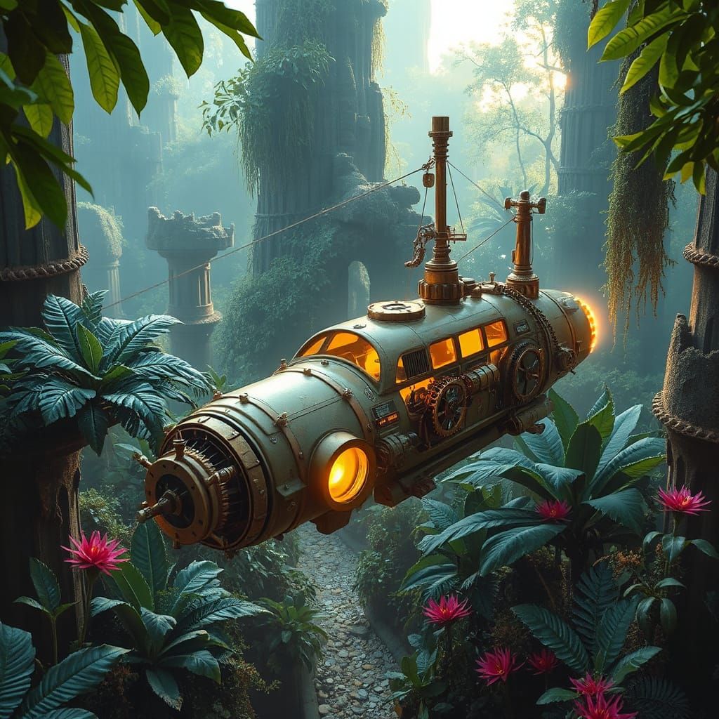 Clockwork Spaceship in Alien Jungle