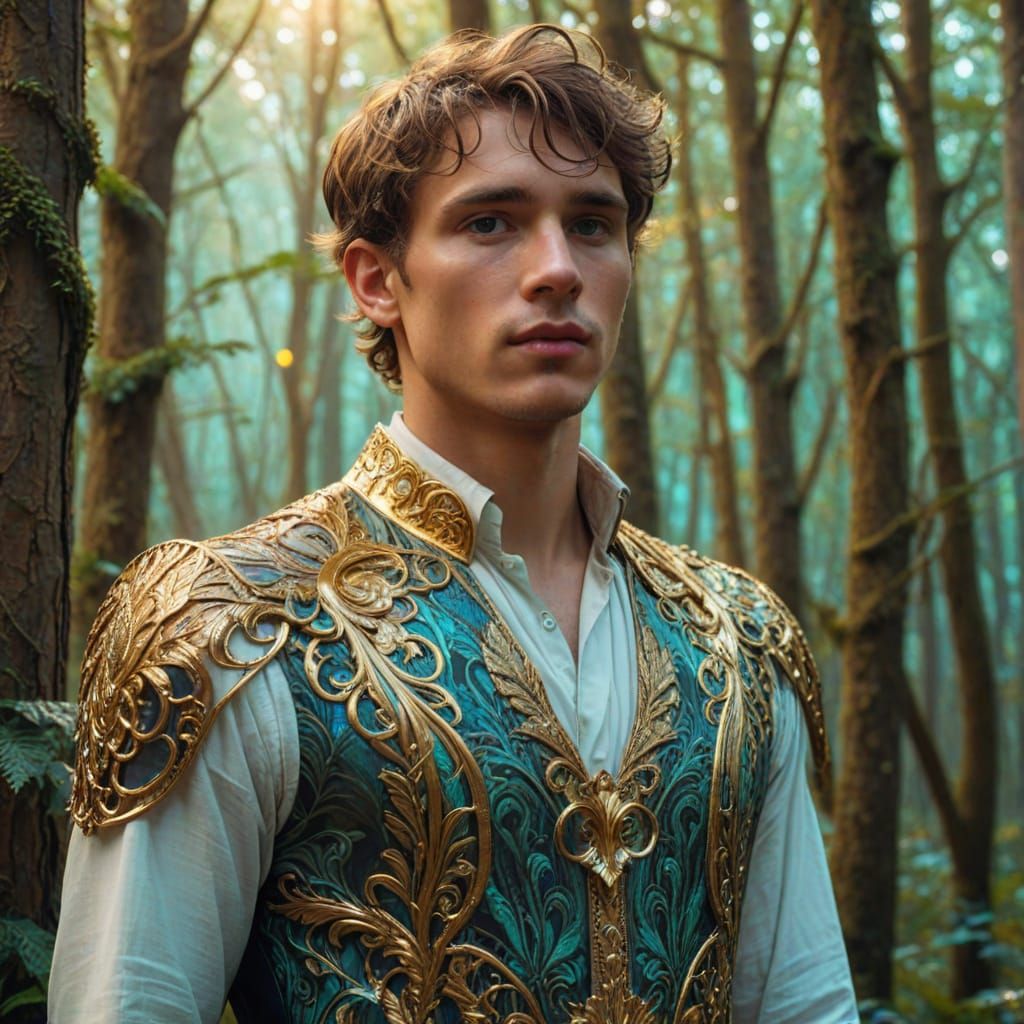 Mystical Forest Scene in Art Nouveau Style