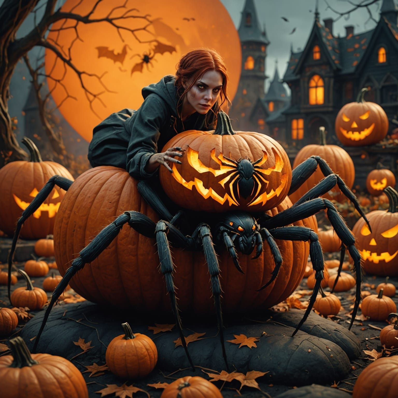 Spider Woman on Jack-o'-Lantern: Fantasy Concept Art