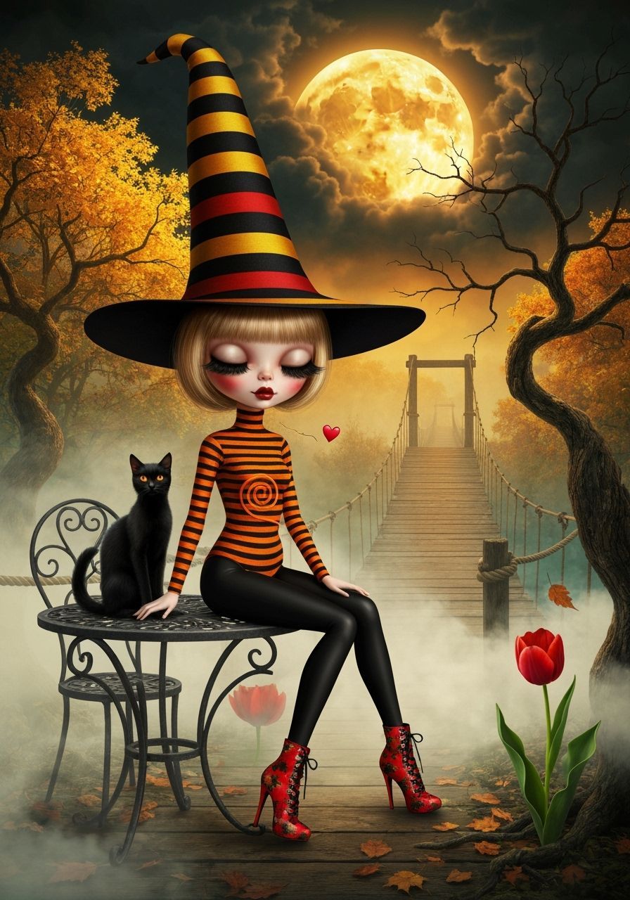 Whimsical Apocalyptic Forest Scene With Doll-Like Girl