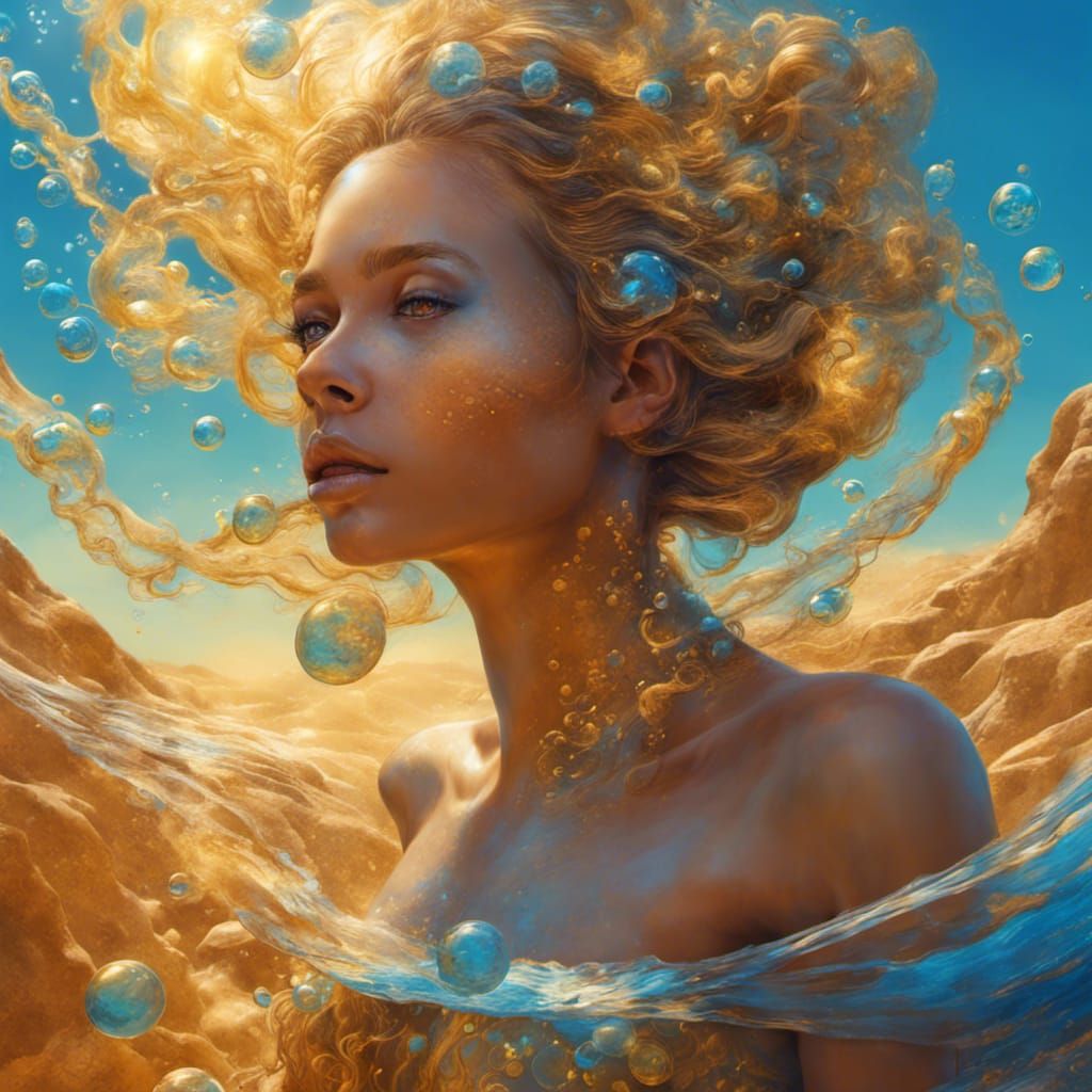 Desert Mermaid in Golden Landscape Splash Art