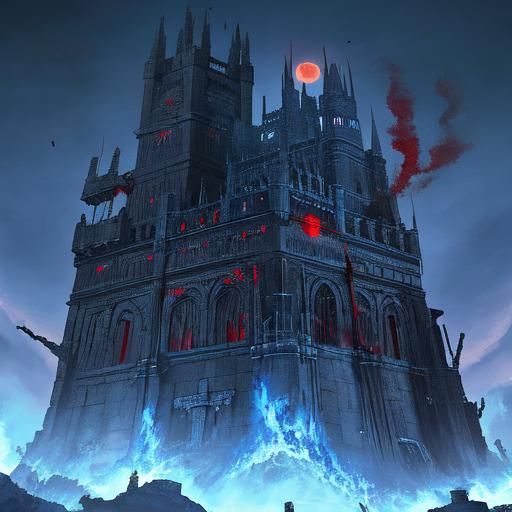 Iron Castle Ablaze Under a Blood Moon