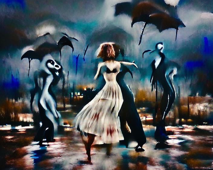 I danced with my demons the whole night with no fear but in horror and delight Tim Burton film noir romanticism gouache ...