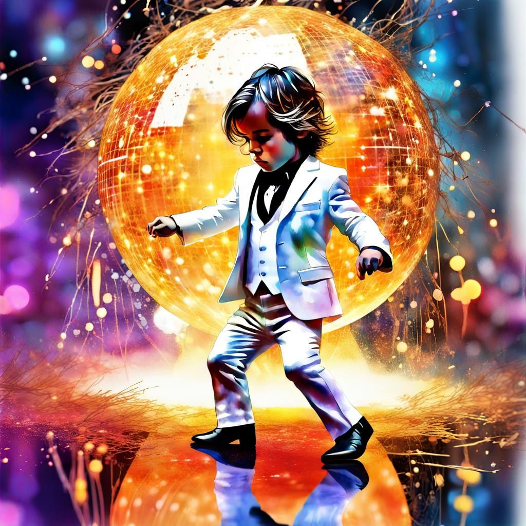 Chibi John Travolta Disco Dance in Watercolor