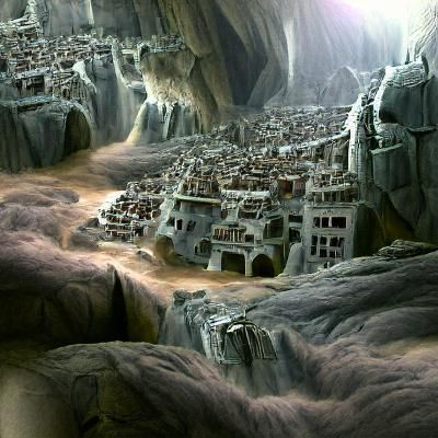 Barbarian City in Vast Caves: Matte Painting