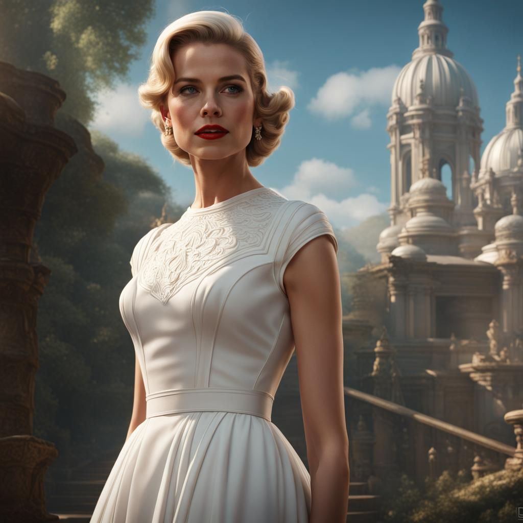Girl with Grace Kelly Face in White Dress